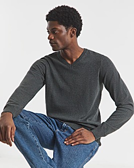 Dark Grey Marl V Neck Knitted Jumper