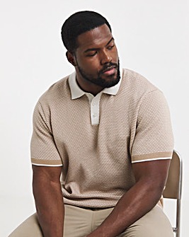 Geo Patterned Short Sleeve Knitted Polo