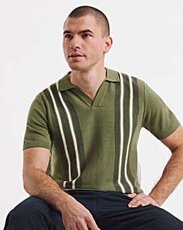 Stripe Open Neck Knitted Polo