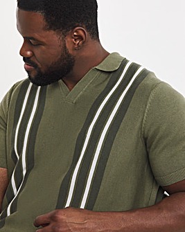 Stripe Open Neck Knitted Polo