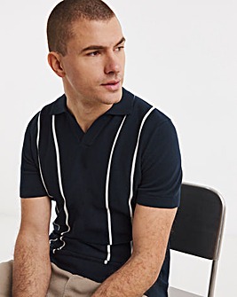 Stripe Open Neck Knitted Polo