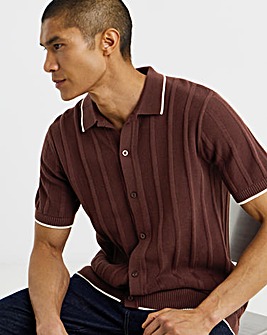 Button Through Texture Knitted Polo
