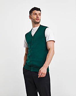 Green Cotton Button Up Knit Sweater Vest
