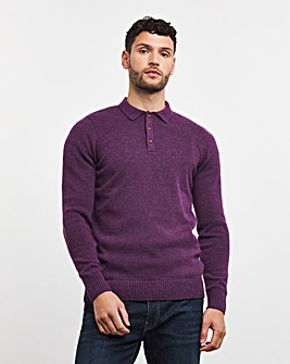 Purple Lambswool Long Sleeve Polo