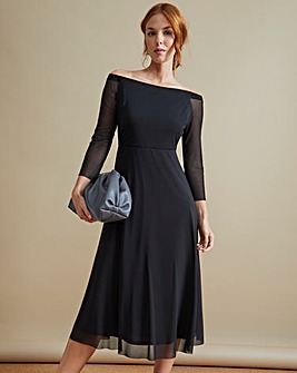 Black Mesh Bardot Midi Dress