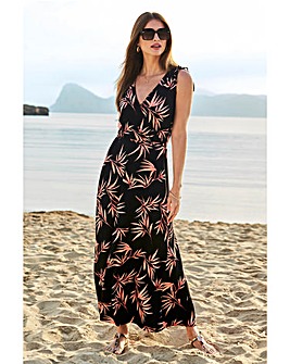 Sosandar Tropical Print Tie Shoulder Jersey Maxi Dress