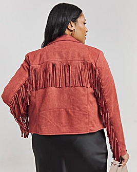 Rust Fringed Suedette Biker Jacket