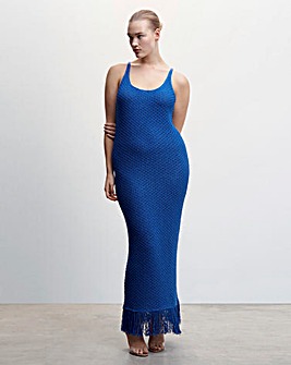 Mango Knitted Dress With Fringe Detail