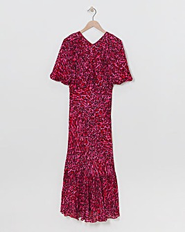 Whistles Leopard Puff Sleeve Midi Dress