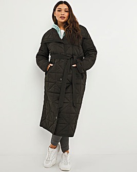Black Wrap Longline Quilt Coat