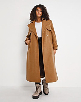Camel Trench Wool Blend Coat