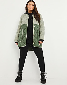Khaki Contrast Oversized Quilted Jacket
