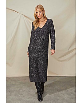 Ro&Zo Sparkle Sequin V-Neck Knitted Dress