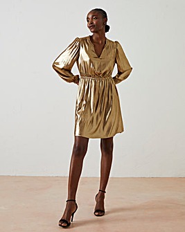 FatFace Gold Pleated Dress