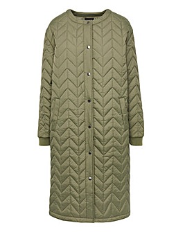 Khaki Longline Maxi Quilt Coat