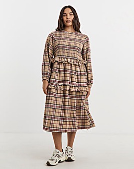 Native Youth Brushed Check Midaxi with Shirred Bust and Frill Tiers