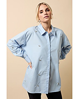 Little Mistress Blue Embellished Shirt