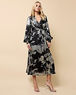 Little Mistress Black Silver Foil Midaxi dress