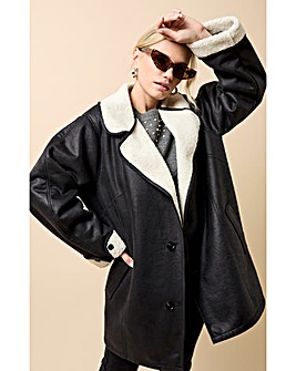 Little Mistress Black Suede Contrast Lining Borg Jacket