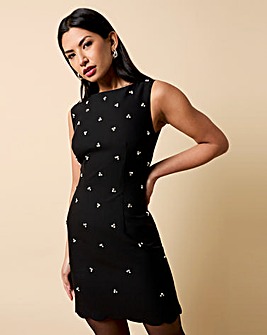 Little Mistress Black Embellished Scallop Hem Mini Dress