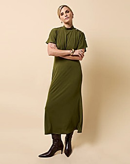 Little Mistress Khaki Button Detail Midaxi Dress