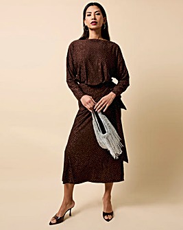 Little Mistress Chocolate Animal Texture Gem Wrap Midaxi Dress