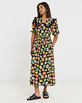 Twisted Wunder Cotton Postcard Collared Midaxi Dress