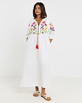 Twisted Wunder Linen Embroidered Maxi Dress