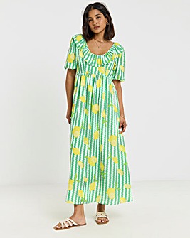 Twisted Wunder Striped Fruit Print Maxi Dress