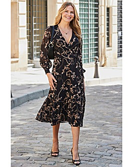 Sosandar Boroque Frill Hem Shirred Cuff Sleeve Wrap Dress
