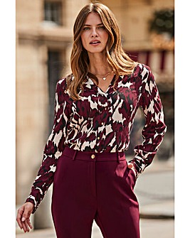 Sosandar Burgundy Blurred Ikat Floral Rever Collar Shirt