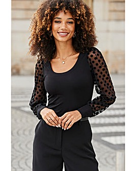 Sosandar Polka Dot Dobby Sleeve Shirt