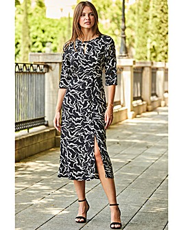 Sosandar Abstract Print Midi Dress with Keyhole Detail