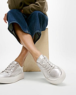 Fitflop Metallic Leather Trainers Silver - Standard Fit (D)