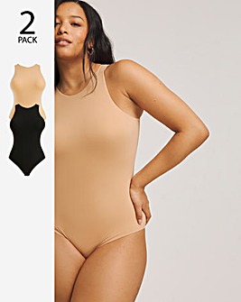 MAGISCULPT Light Control 2 Pack Smoothing Racer Bodysuits Black/Latte