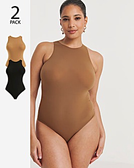 MAGISCULPT Light Control 2 Pack Smoothing Racer Bodysuits Black/Coffee