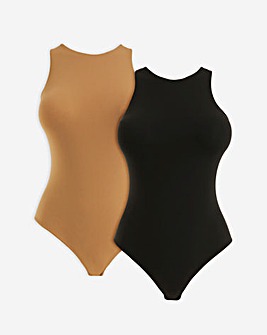 Magisculpt 2 Pack Light Control Smoothing Racer Bodysuit - Black/Coffee