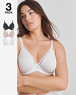 Pretty Secrets 3 Pack New Claire Cotton Moulded Full Cup Wired Bras B-E