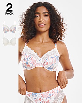 Pretty Secrets 2 Pack Adrianne Full Cup Wired Bras Pink Floral