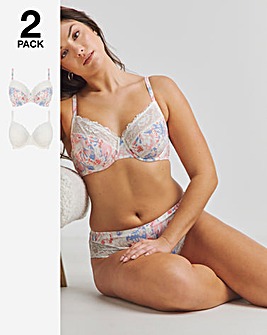 2 Pack Adrianne Full Cup Wired Bras - Pink Floral