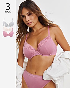 Pretty Secrets 3 Pack Harper Lace Ribbed Plunge T-Shirt Bras B-F