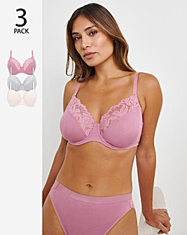 Pretty Secrets 3 Pack Harper Lace Ribbed Full Cup Wired Bras B-G