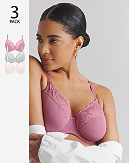 Pretty Secrets 3 Pack Harper Lace Ribbed Full Cup Wired Bras B-G