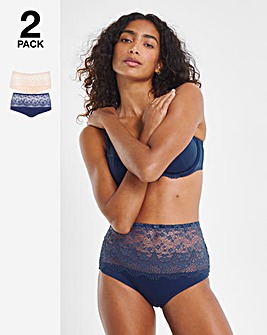 Pretty Secrets Lottie 2 Pack Lace Full Brief Knickers - Navy/Blush