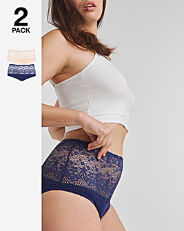 Pretty Secrets Lottie 2 Pack Lace Full Brief Knickers - Navy/Blush