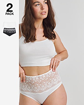 Pretty Secrets Lottie 2 Pack Lace Full Brief Knickers - Black/White