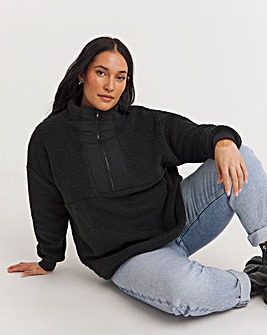 Black Long Sleeve Fleece Collar Zip Front Jacket