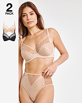 Pretty Secrets 2 Pack Hannah Spot Everyday Full Cup Wired Bras Black/Almond