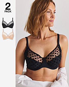 Pretty Secrets (2 Pack) Hannah Spot Full Cup Wired Bras (B-G) Black/Almond