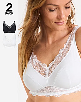 Pretty Secrets (2 Pack) New Ella Non Wired Full Cup Bras (B-G) Black/White